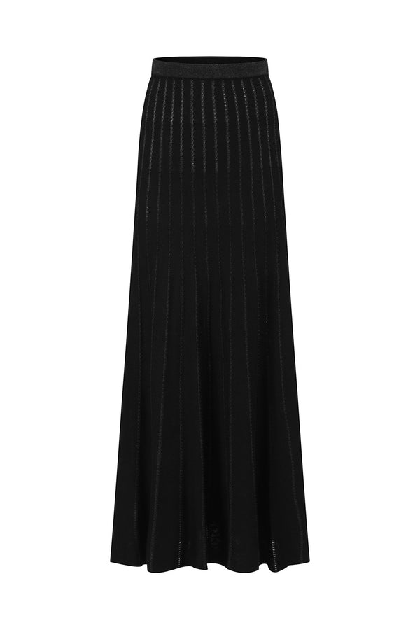 SWAYING 24 Early Autumn Vertical Striped Knitted Swing Skirt SW-SW24PF3B02-HEI Black
